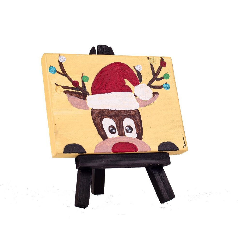 "Rudolph III" Original Table Art Painting w/Easel by Dawn M. Wayand